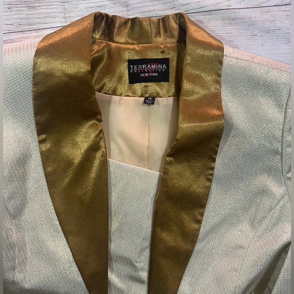 VINTAGE Y2K Terramina Cream Satin Blazer with Gold Collar sz 18 EUC - Picture 2 of 8